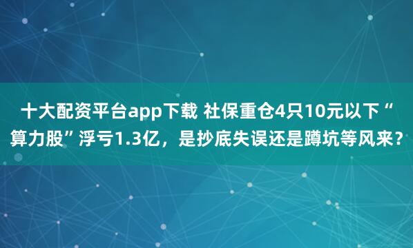 十大配资平台app下载 社保重仓4只10元以下“算力股”浮亏1.3亿，是抄底失误还是蹲坑等风来？